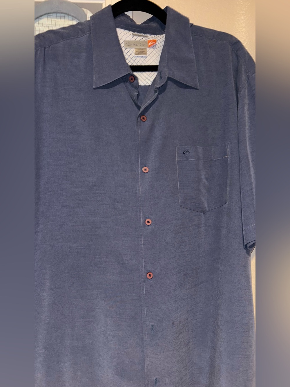 Quiksilver Men's Short-Sleeve Button-Up Shirt in Blue XL